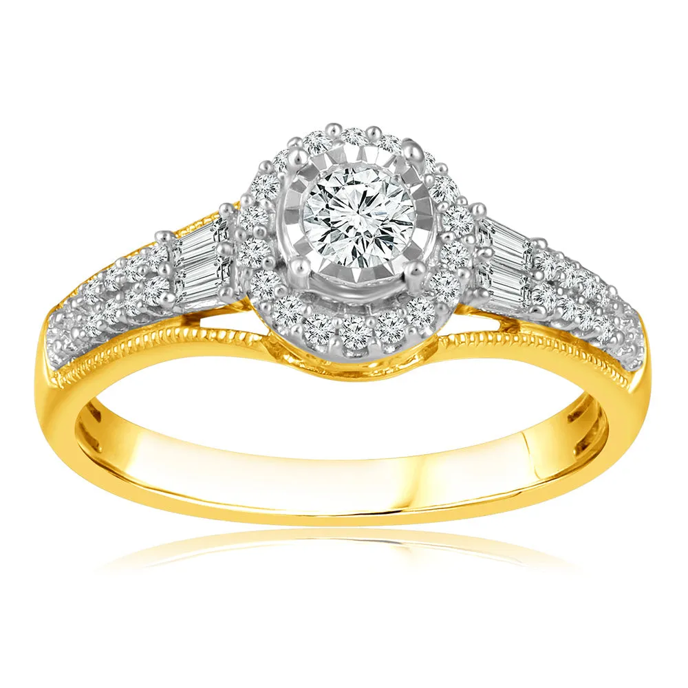 10ct Yellow Gold 0.45 Carat Diamond Solitaire Fancy Ring In Halo Style