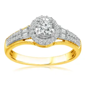 10ct Yellow Gold 0.45 Carat Diamond Solitaire Fancy Ring In Halo Style