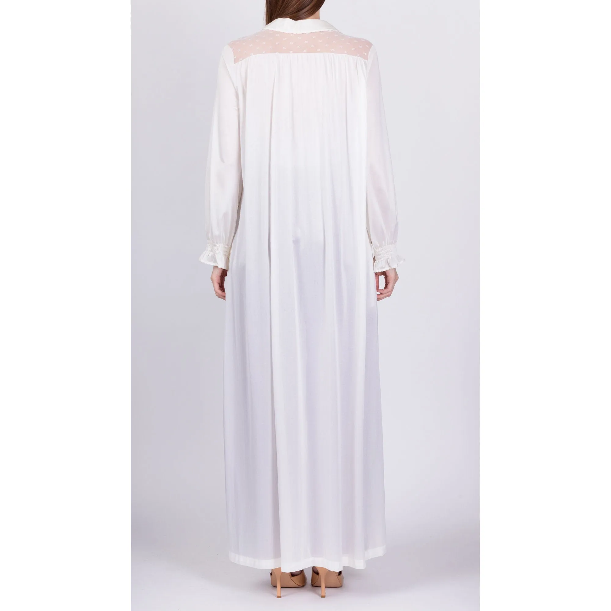 70s White Maxi Peignoir Dressing Gown - Medium