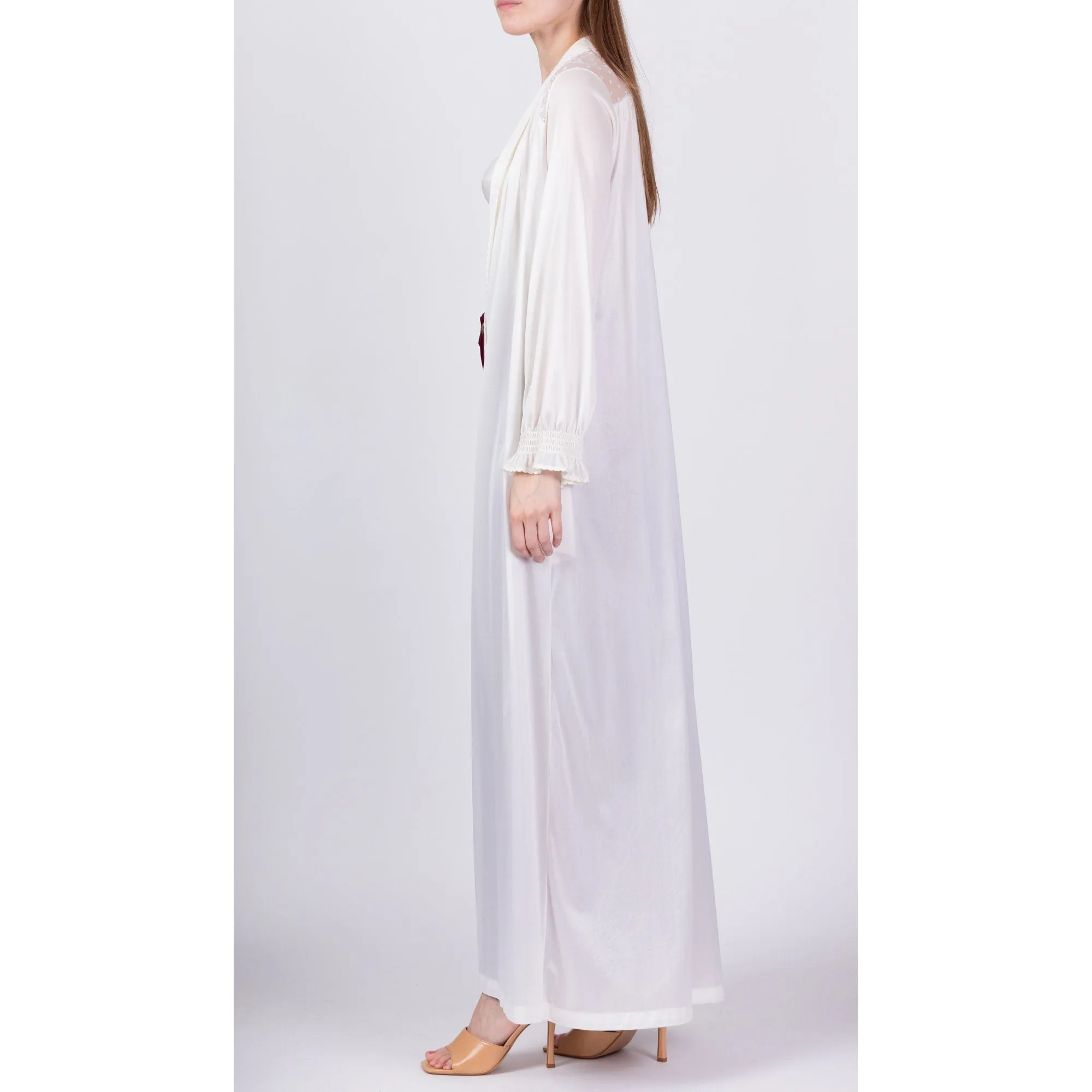 70s White Maxi Peignoir Dressing Gown - Medium