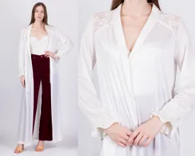 70s White Maxi Peignoir Dressing Gown - Medium