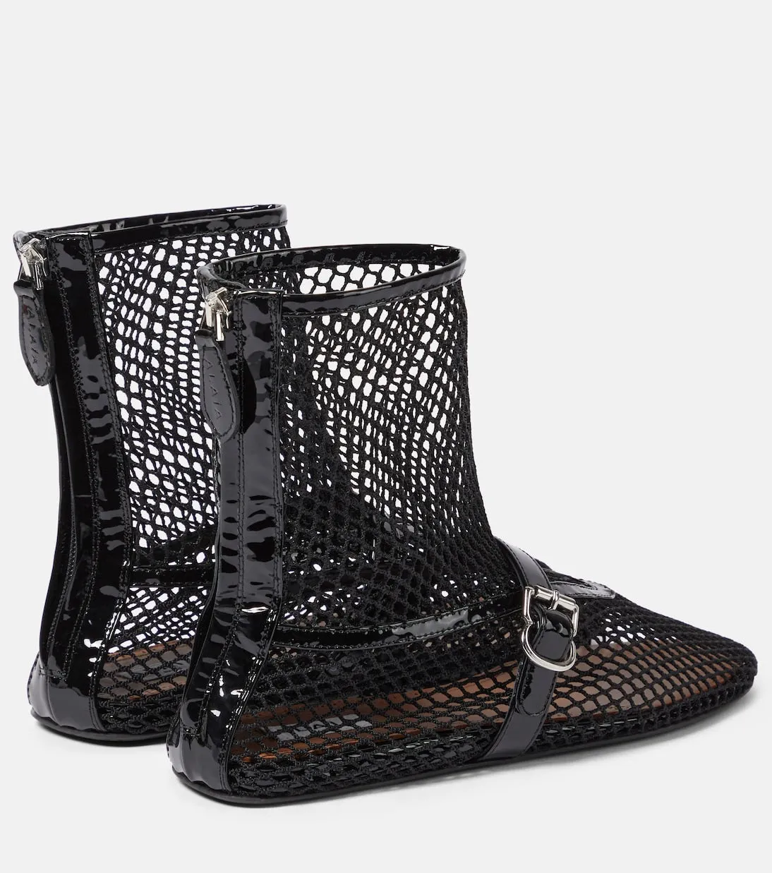 Alaïa Mesh Leather Ankle Boots, Black