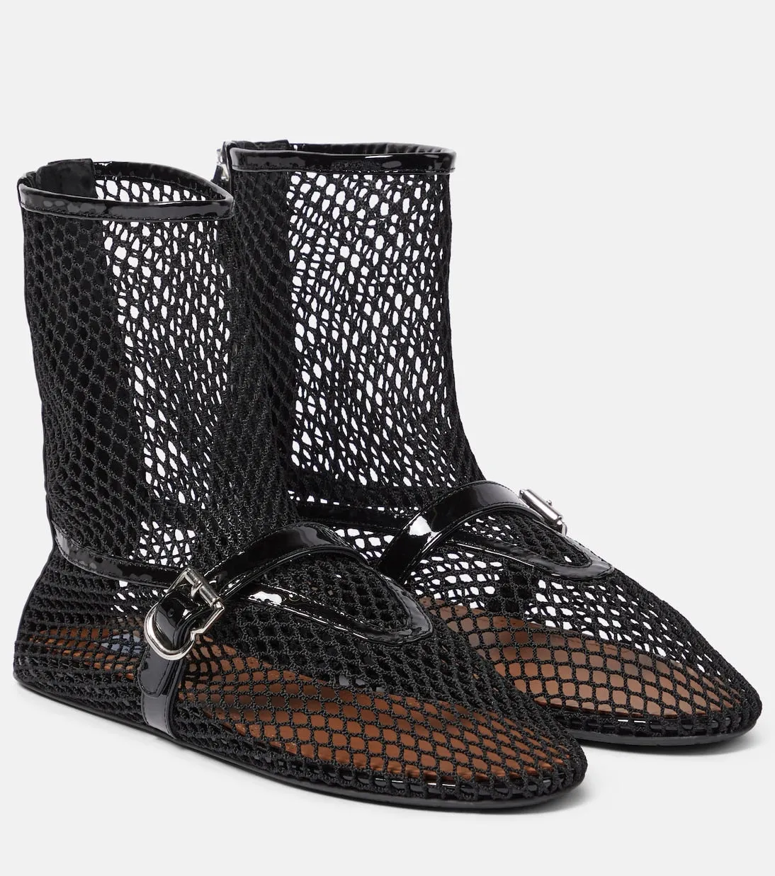 Alaïa Mesh Leather Ankle Boots, Black