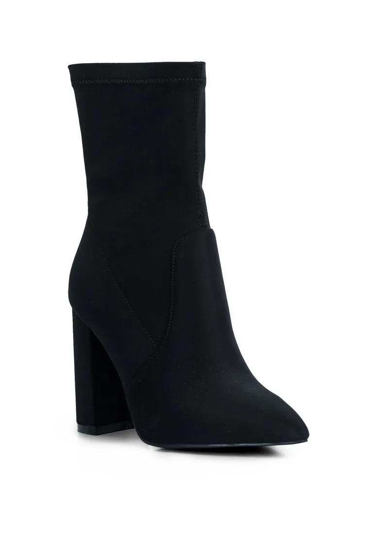 Ankle Lycra Block Heeled Boots