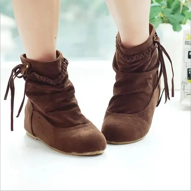 Ashore Shop Big Size 34-44 fashion Women Boots Faux Suede-Leather Inner Heels Ankle Boots