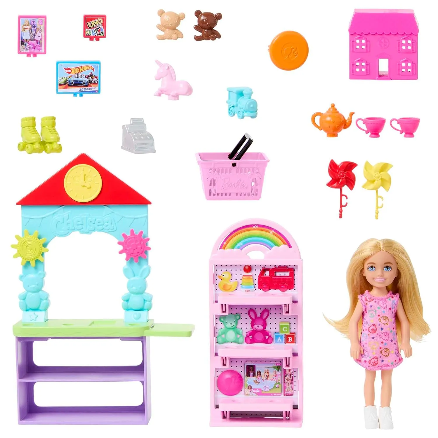 Barbie Chelsea Can Be Toy Store Playset with Small Blonde Doll, Counter & Display Furniture & 15 Accessories for Kids Ages 3 