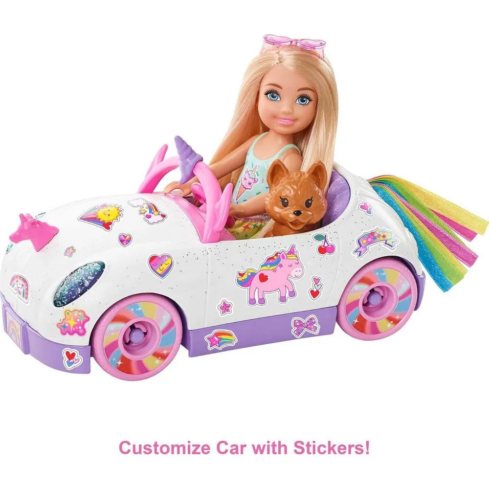 Barbie Club Chelsea Doll With Unicorn Car & Sticker Sheet