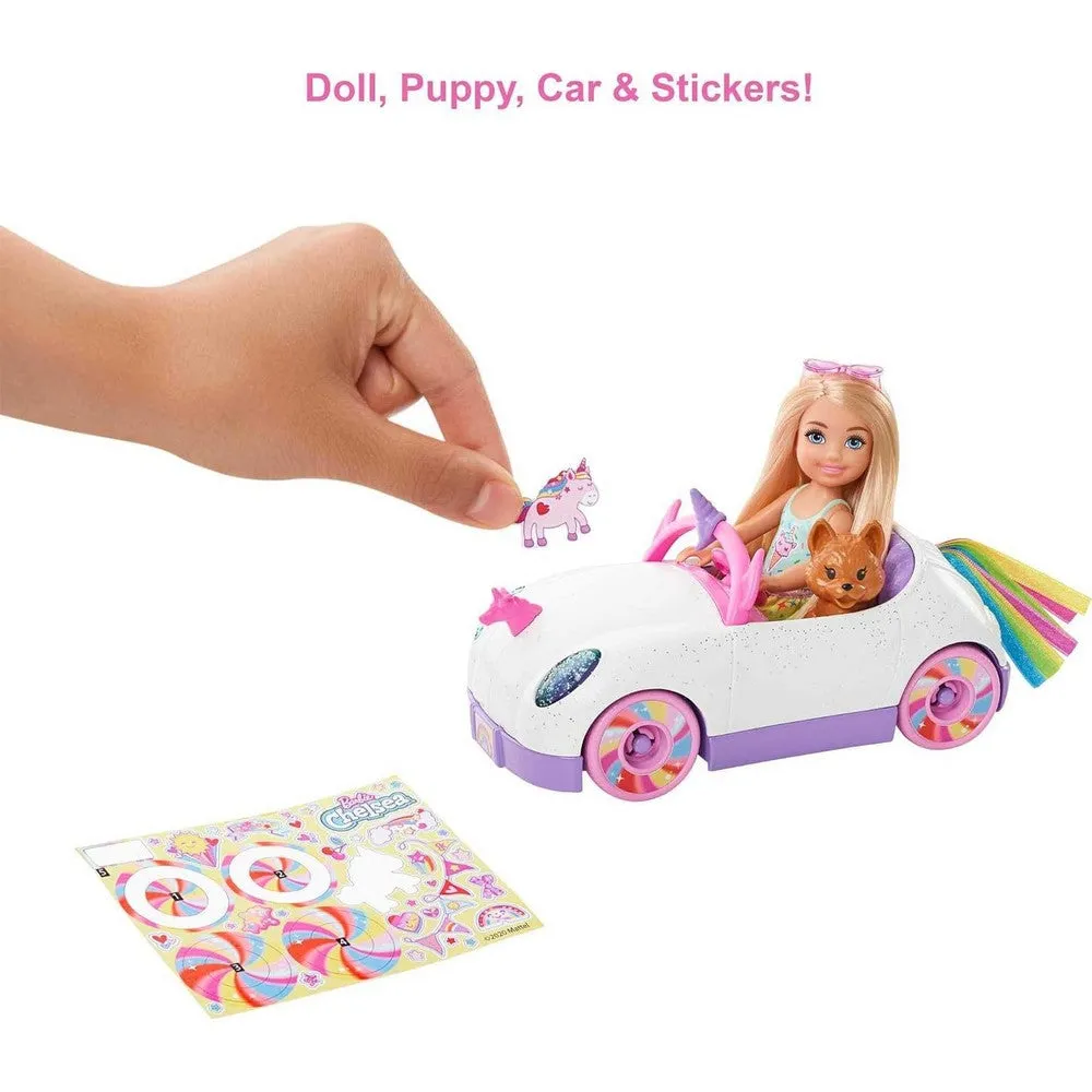 Barbie Club Chelsea Doll With Unicorn Car & Sticker Sheet