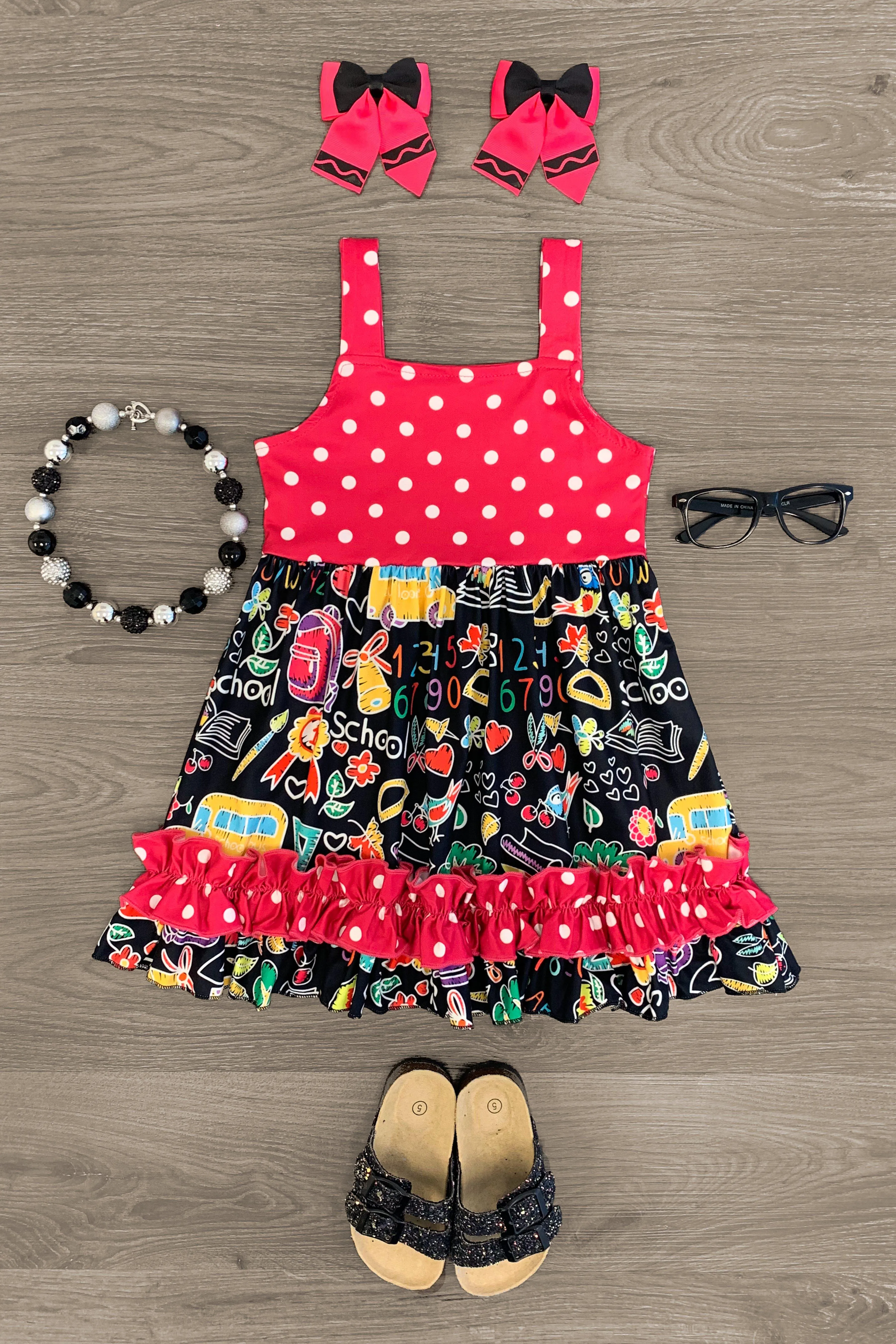 Black & Polka Dot School Dress