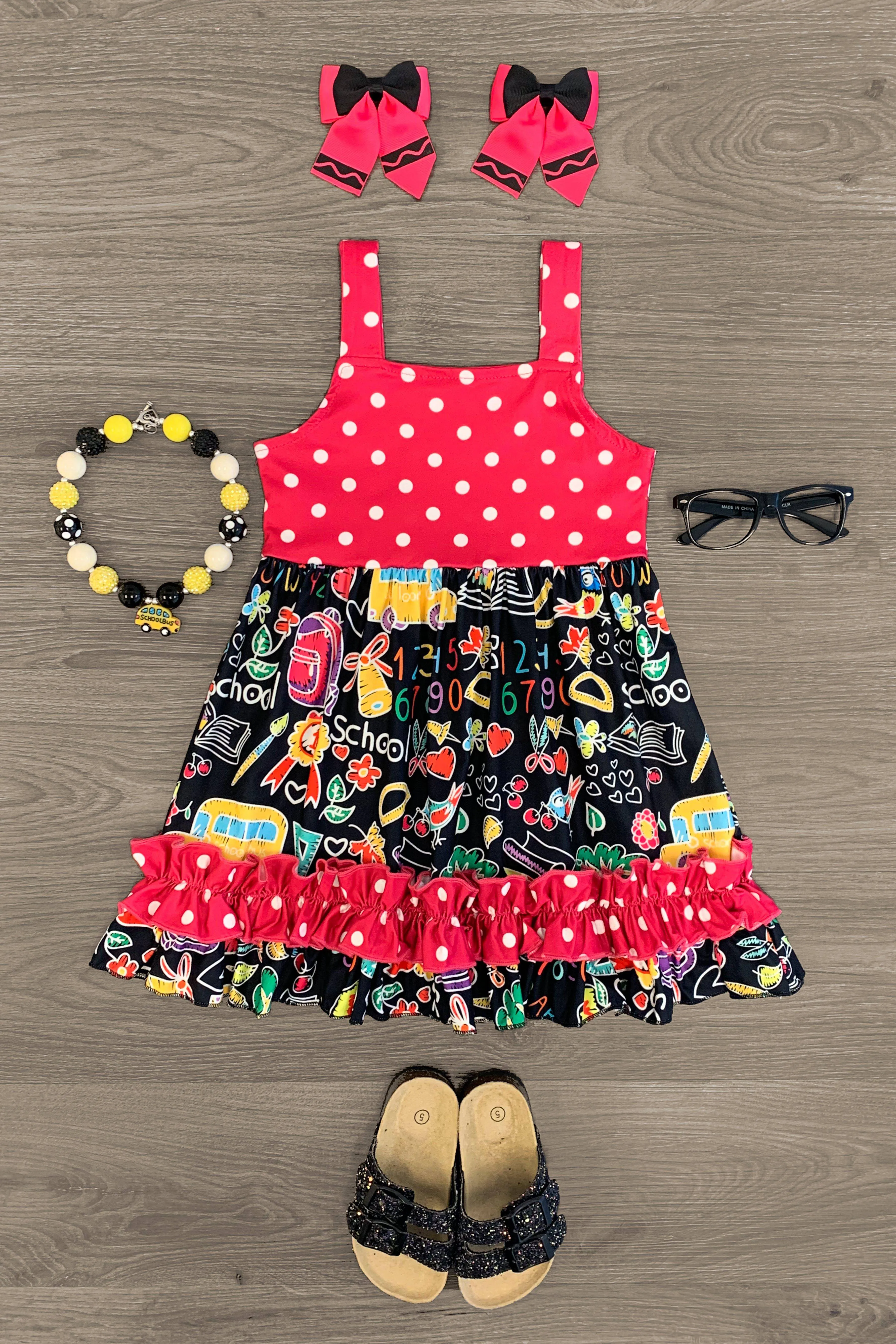 Black & Polka Dot School Dress