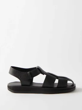 Black caged grained-leather sandals