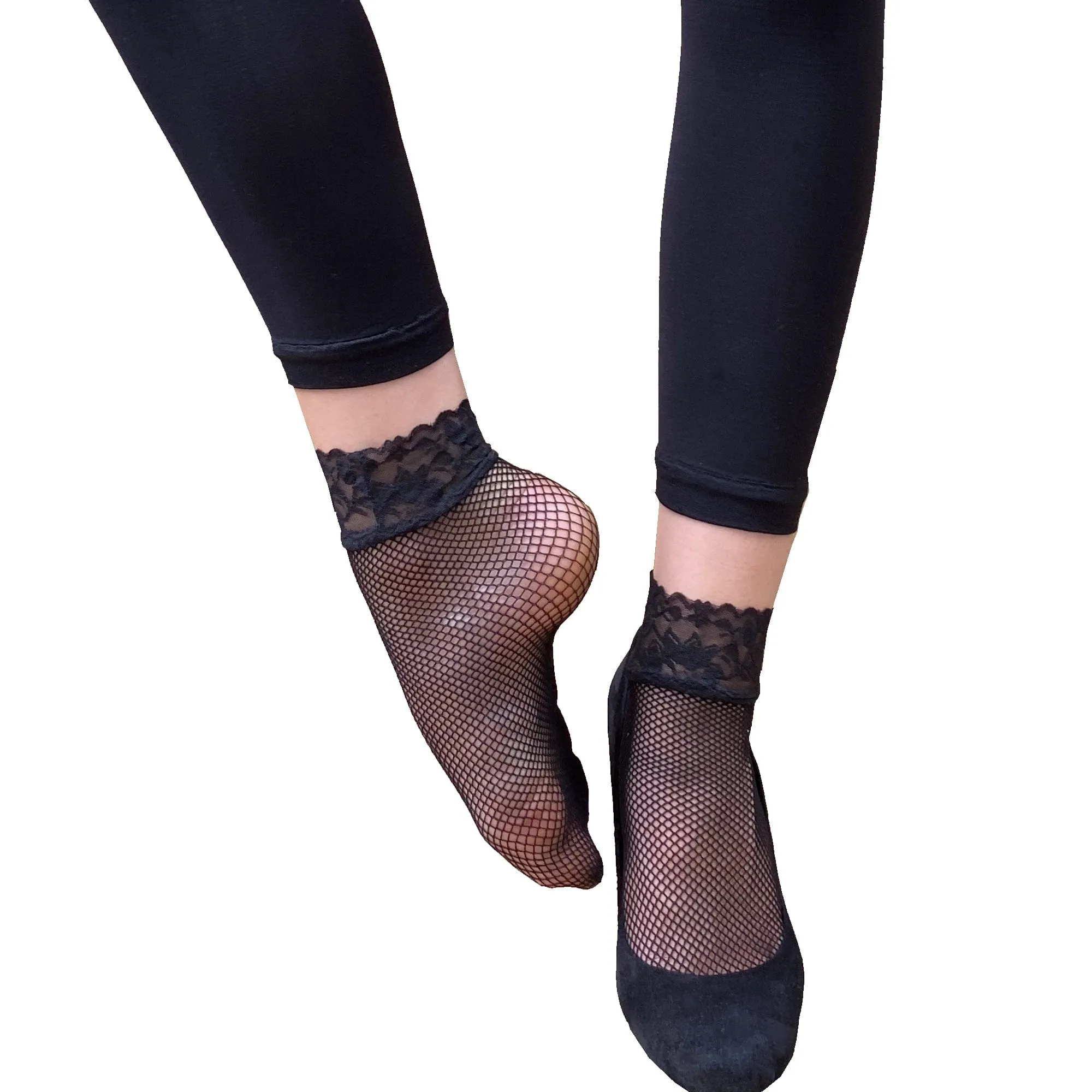 Black Lace Fishnet Ankle Socks for Women