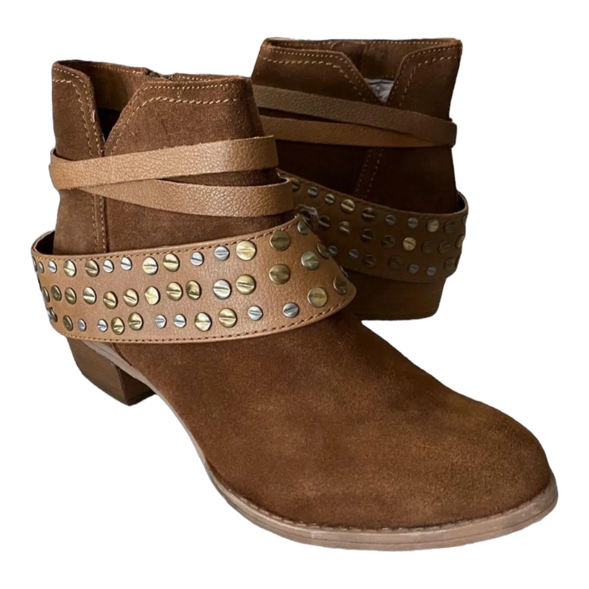 Brown Leather Ankle Studded Boots