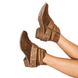 Brown Leather Ankle Studded Boots