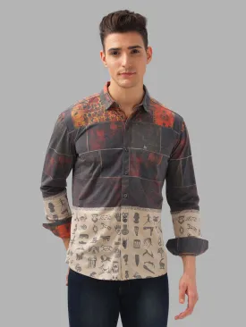 BULLMER Trendy Red Regular Fit Printed Causal Full sleeve Shirt For Men.