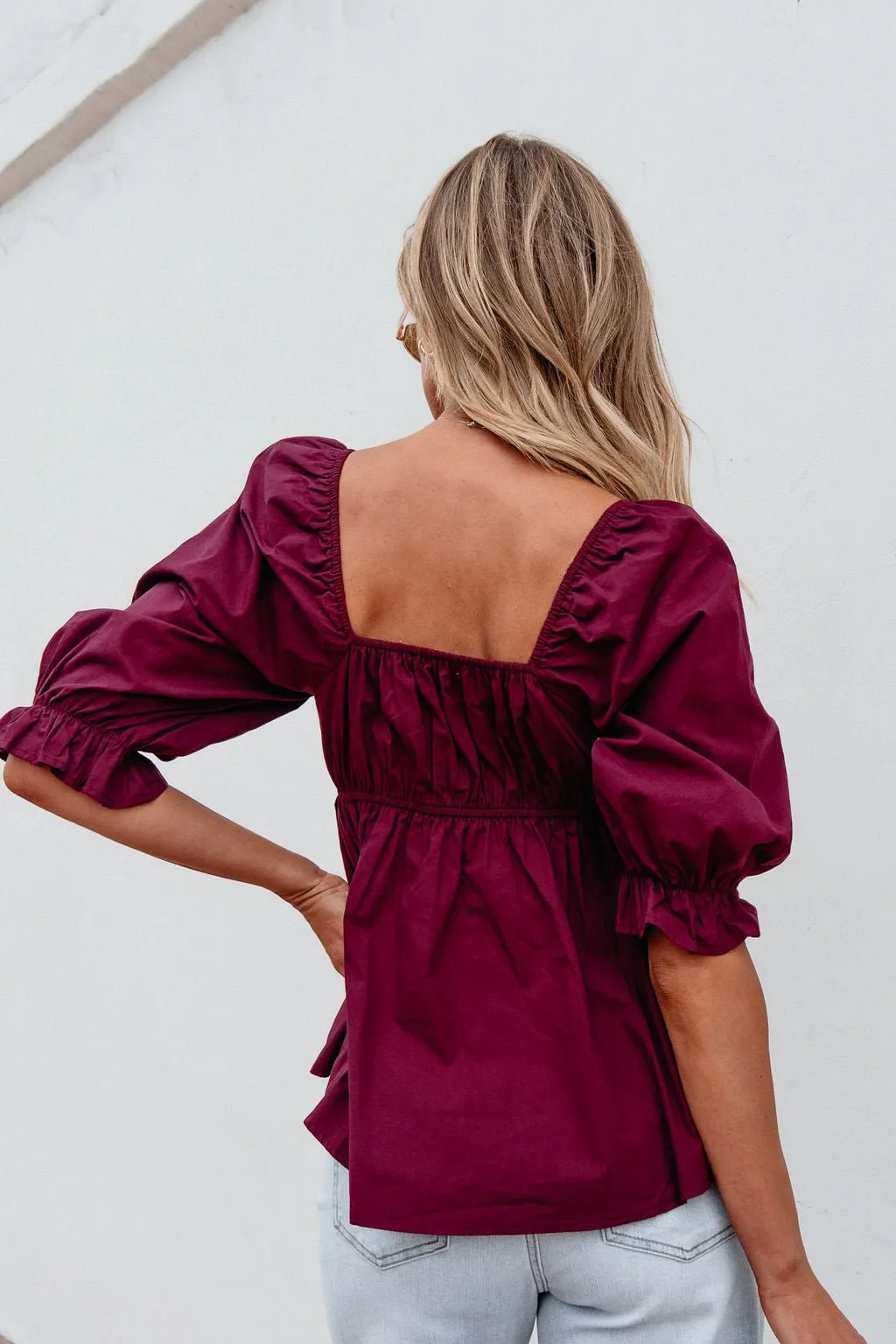 Burgundy Floral Print Textured Blouse