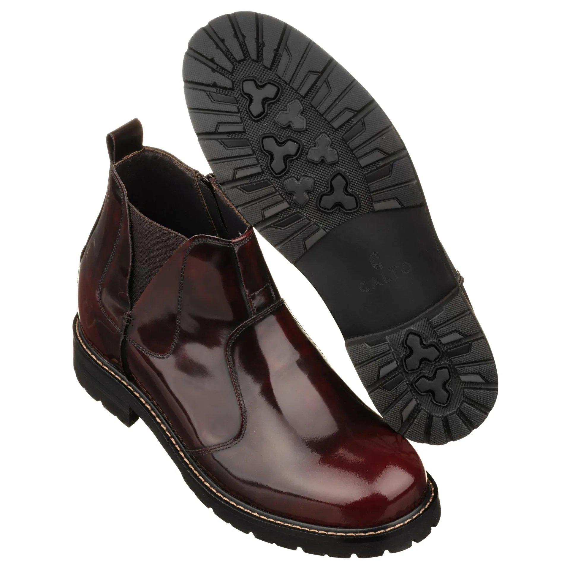 CALTO - K8994 - 3.6 Inches Taller (Cordovan) - Patent Leather Boot