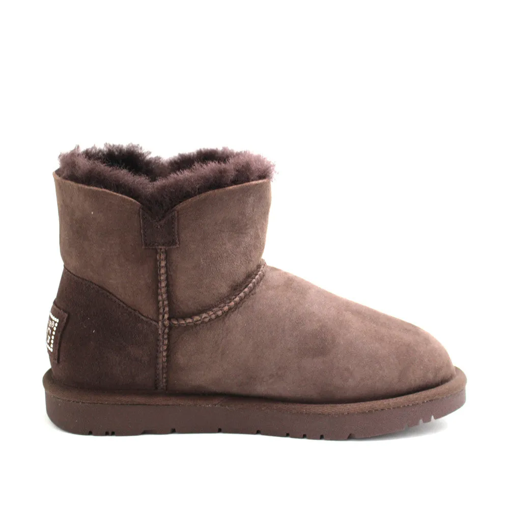 Classic Crystal Button Ankle Ugg Boot - Chocolate