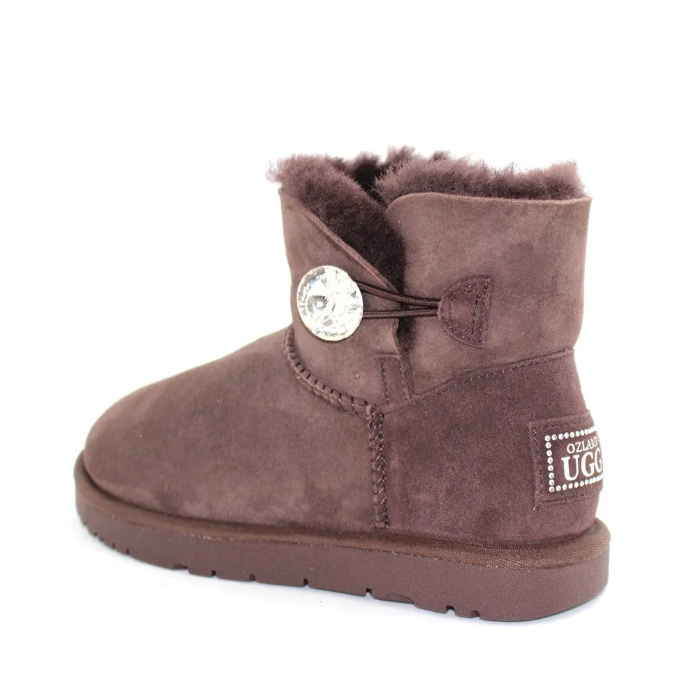 Classic Crystal Button Ankle Ugg Boot - Chocolate