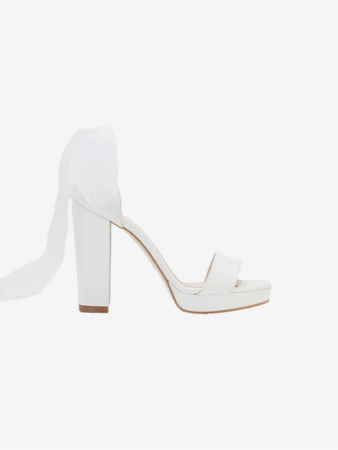 Daphne Organza Ribbon Platform Wedding Sandals | White