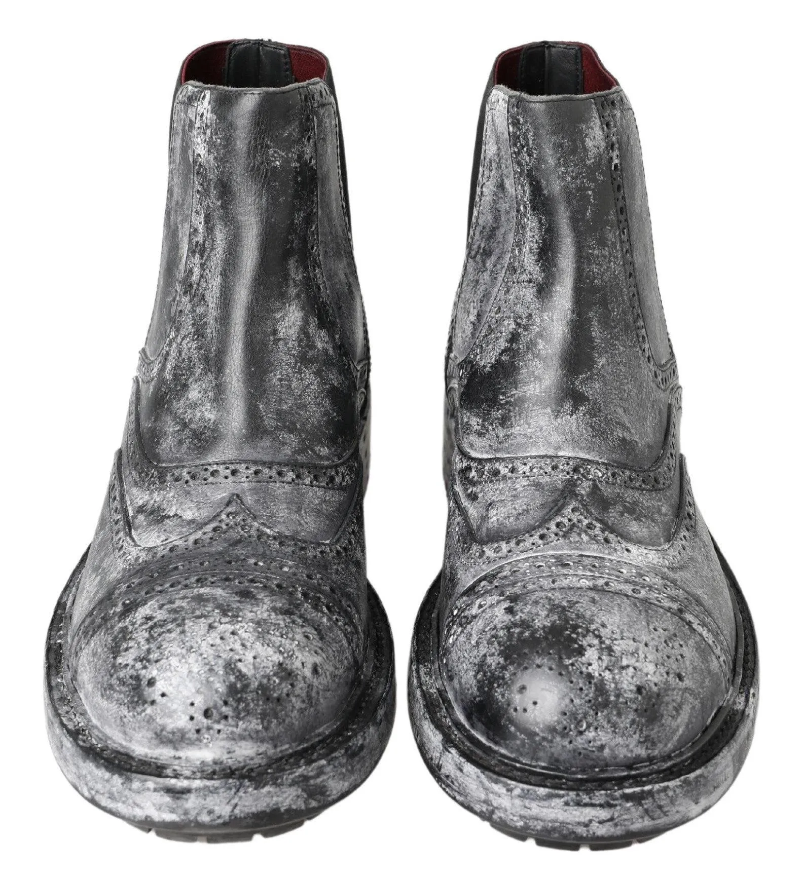 Dolce & Gabbana Black Gray Leather Ankle Boots