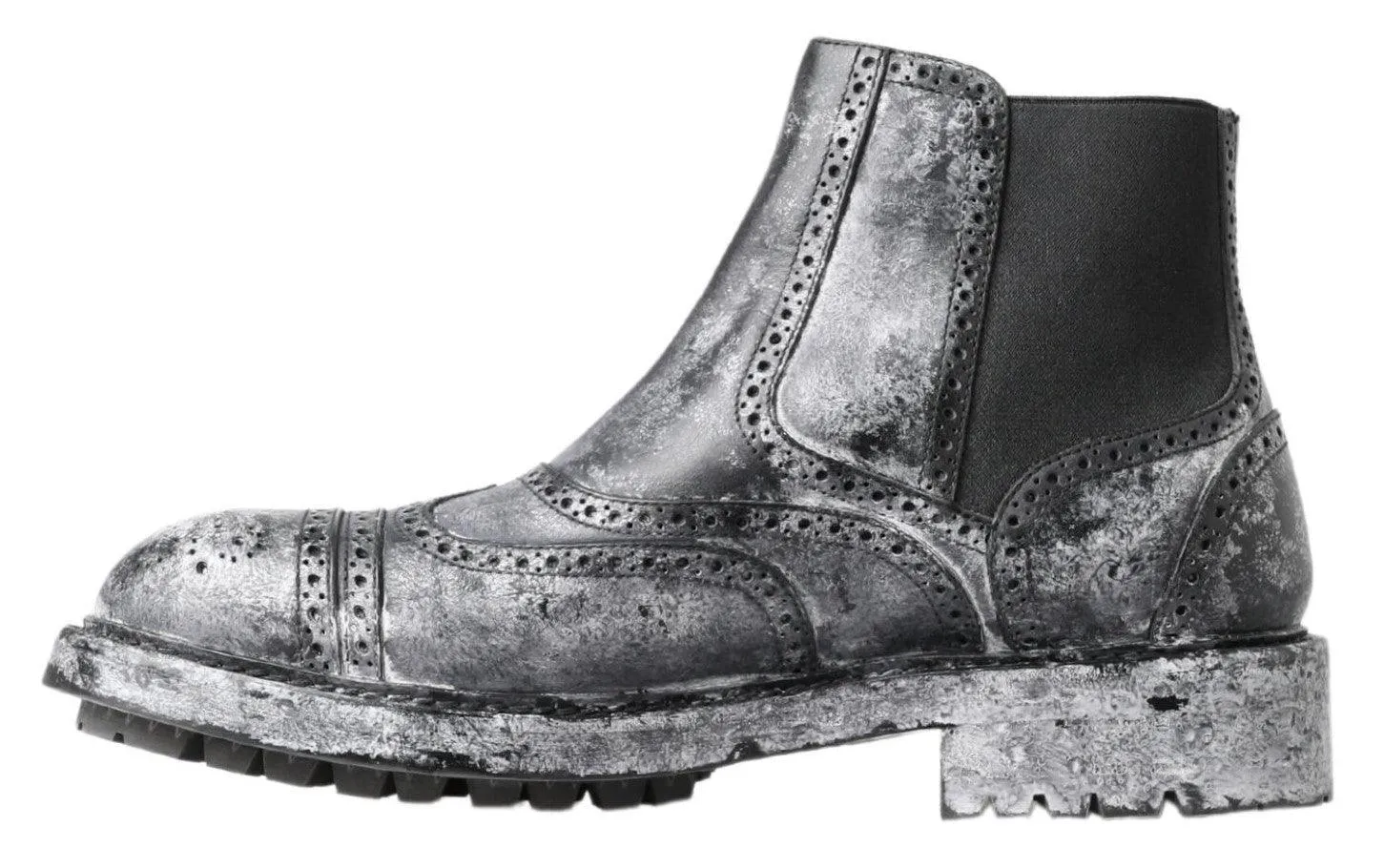 Dolce & Gabbana Black Gray Leather Ankle Boots