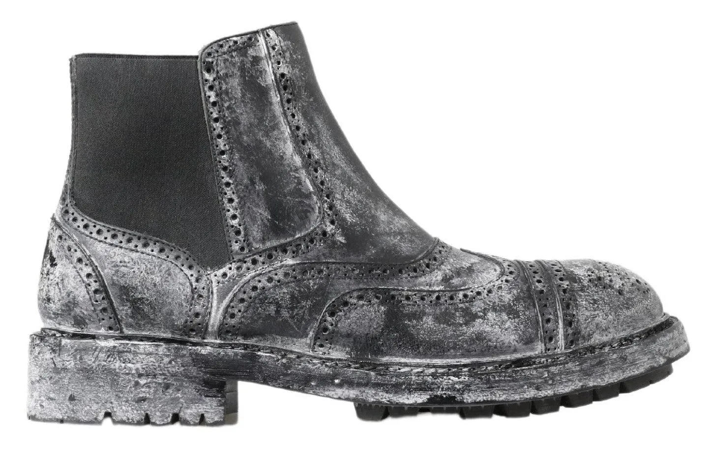 Dolce & Gabbana Black Gray Leather Ankle Boots