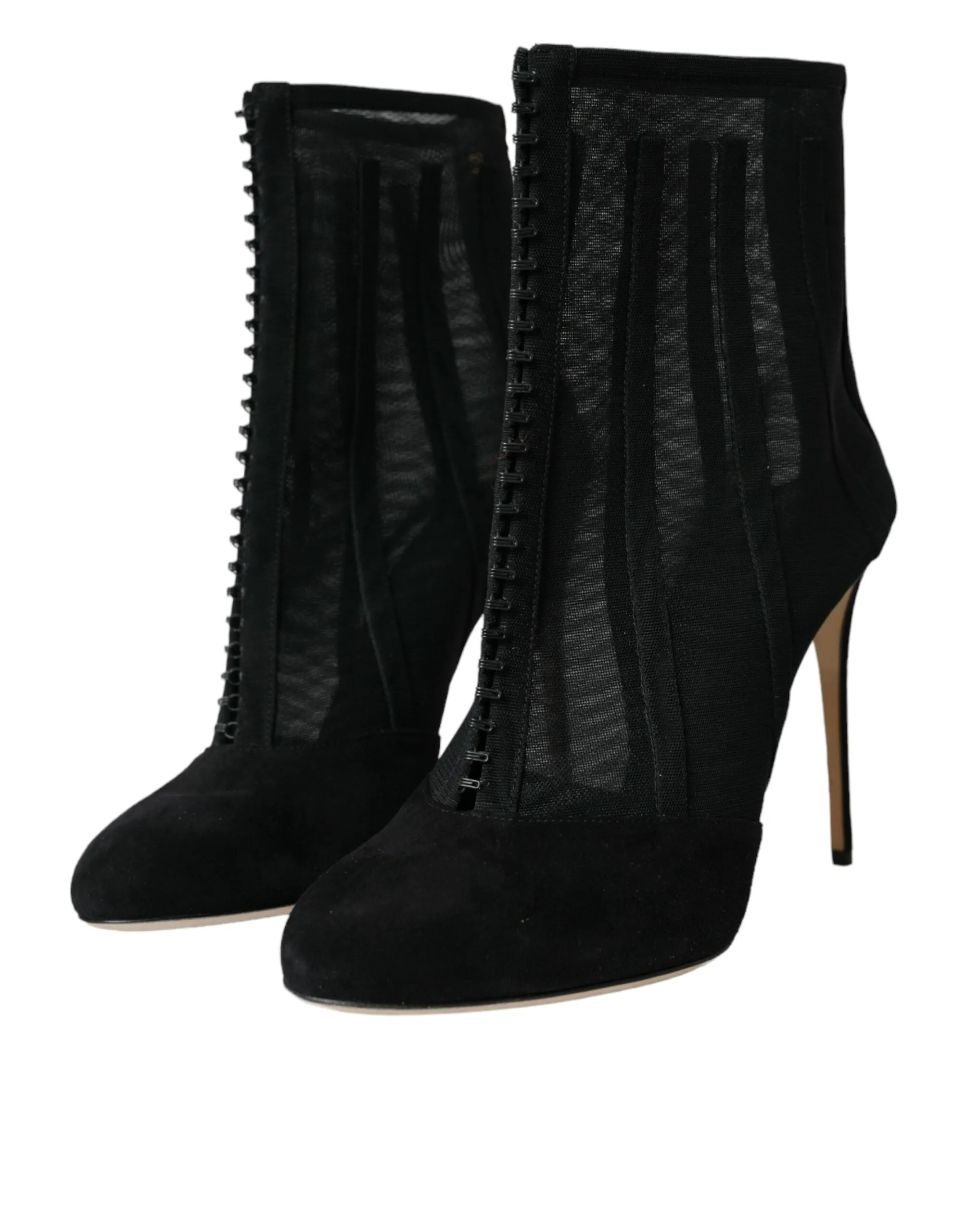 Dolce & Gabbana Black Mesh Stiletto Heels Ankle Boots Shoes