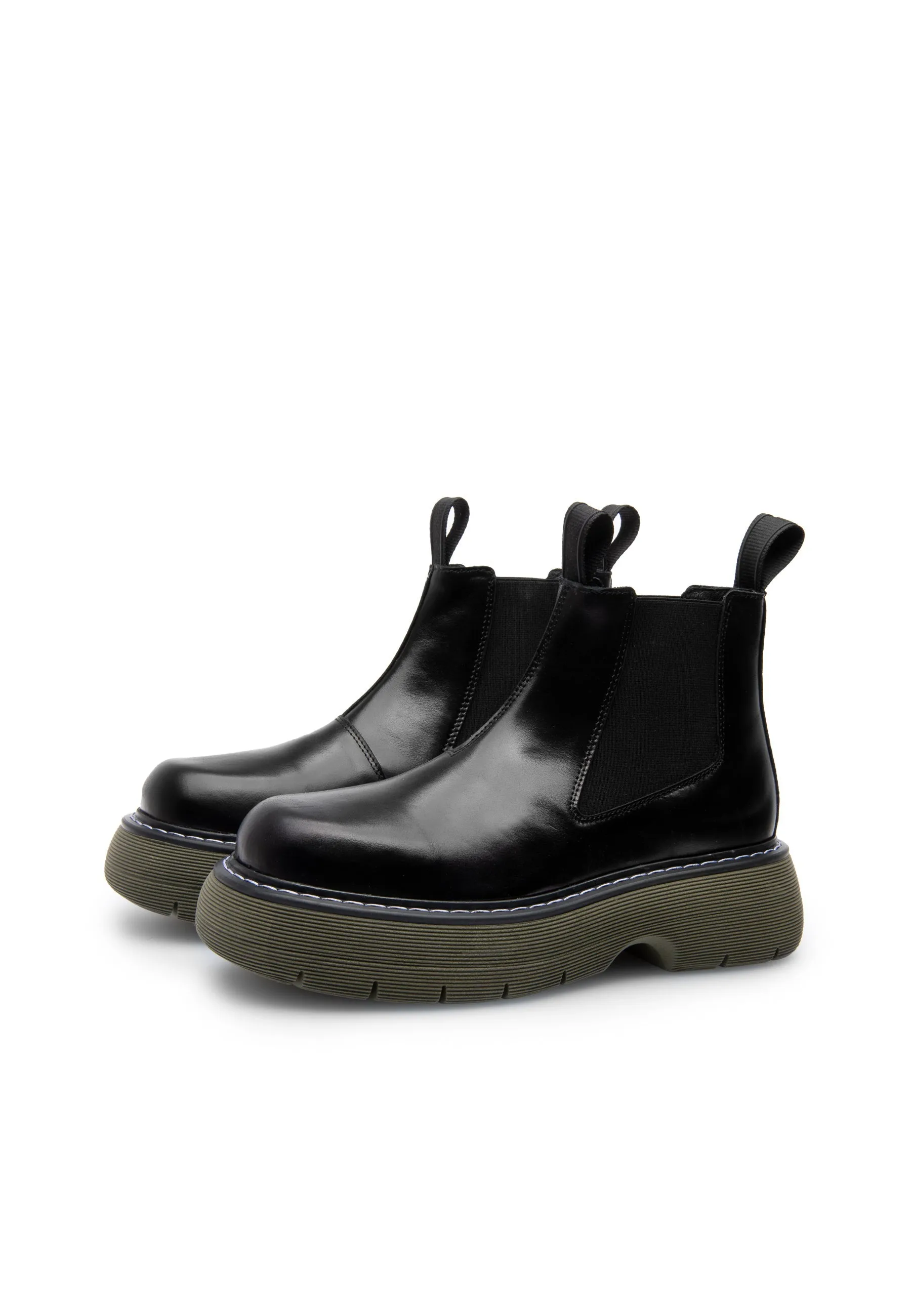 Ella Black Green Leather Chelsea Boots