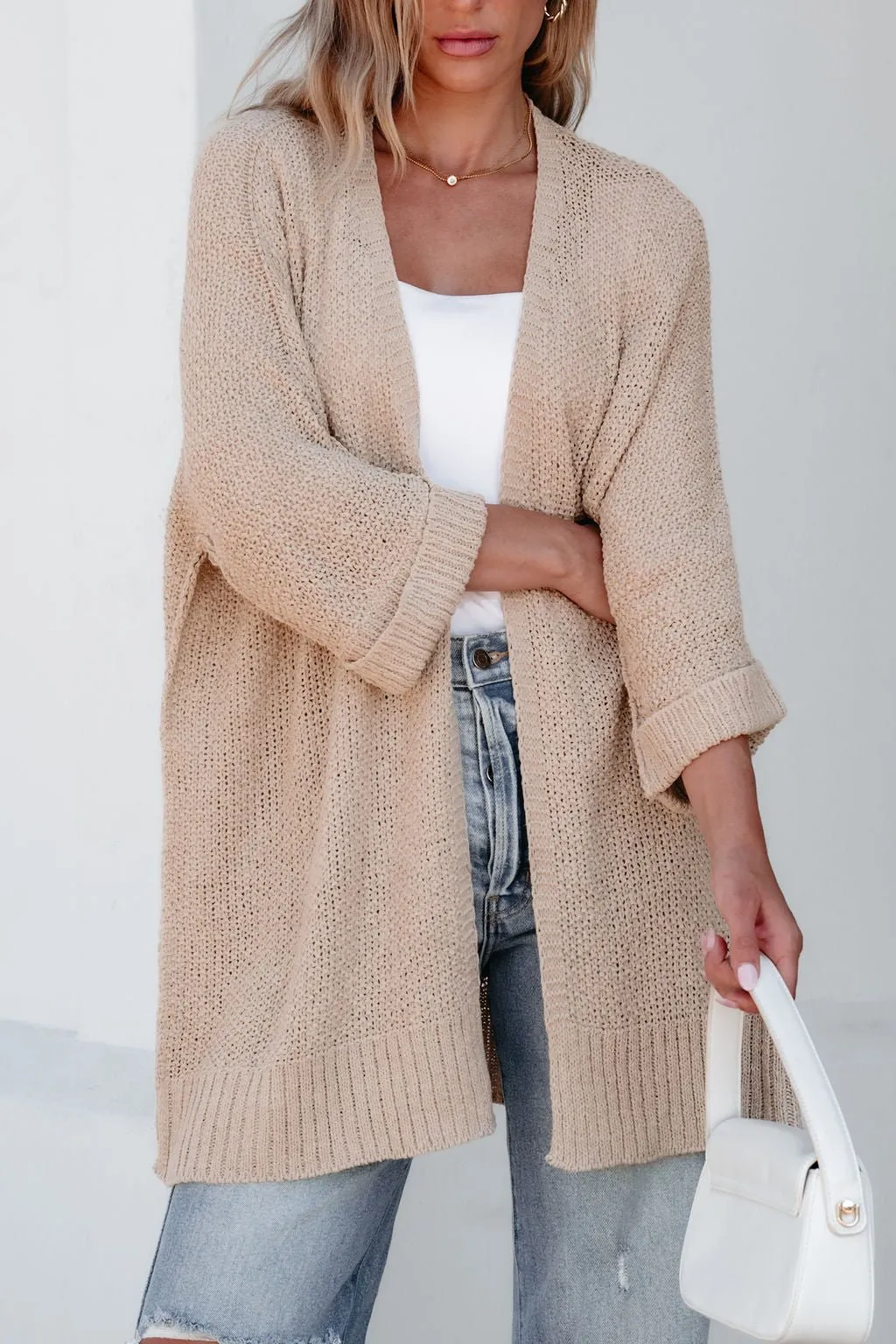 Essential Lightweight Ribbed Cardigan - Taupe - FINAL SALE