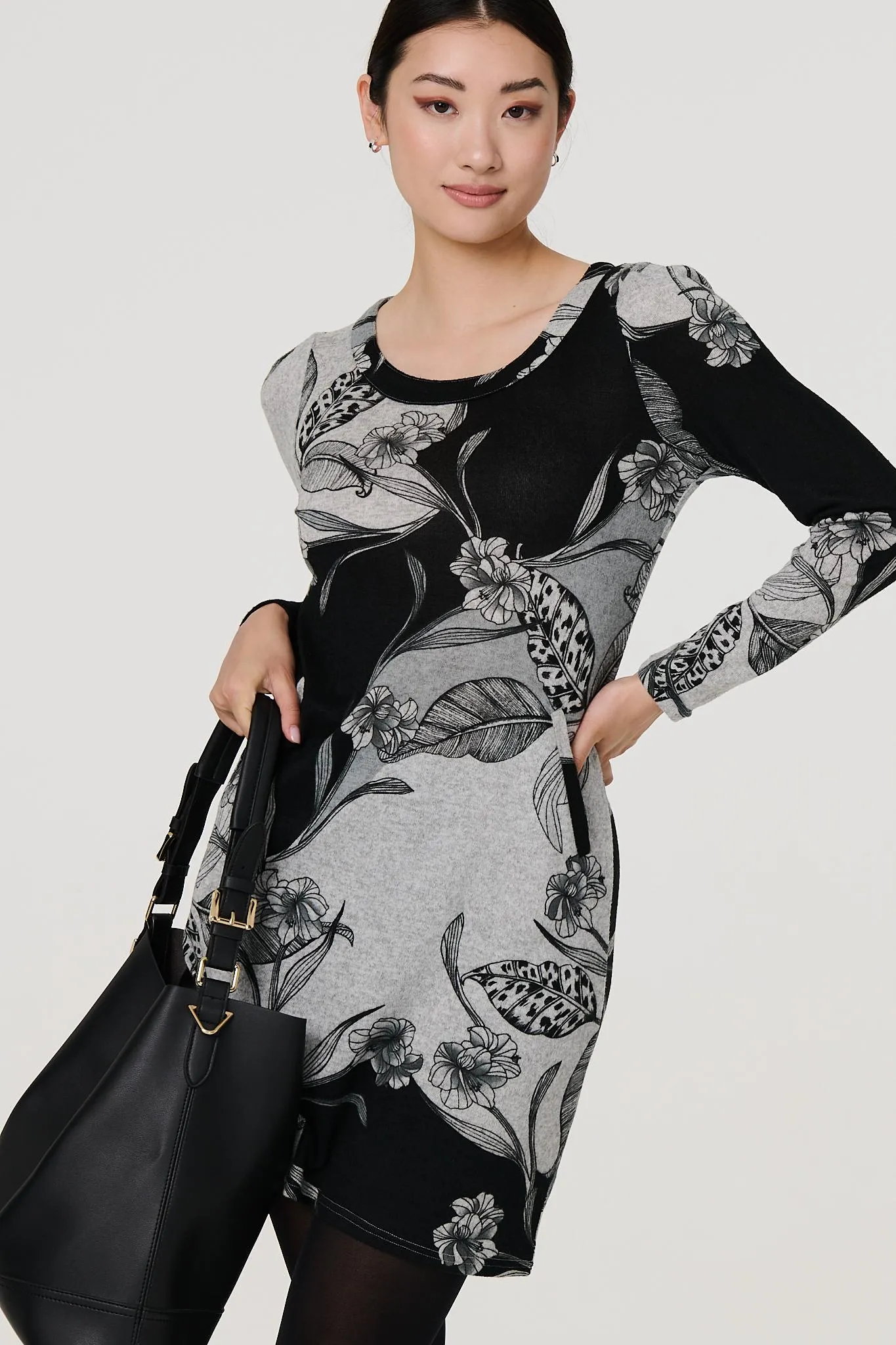 Floral Long Sleeve Jersey Shift Dress