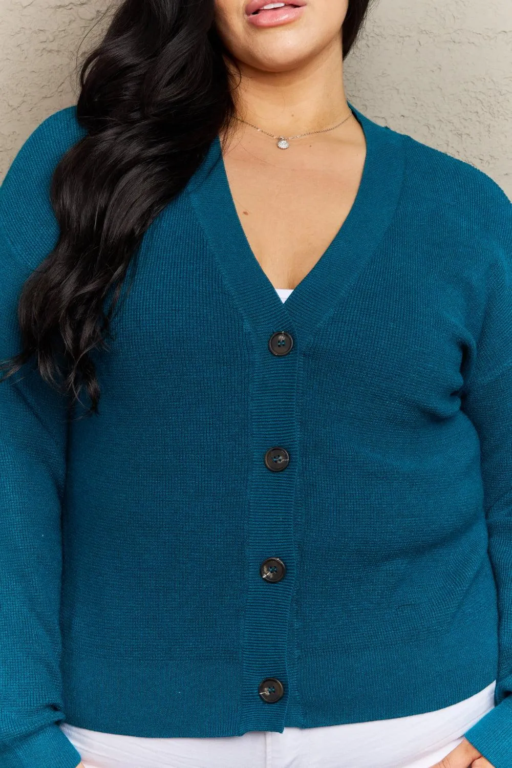 Full Size Button Down Cardigan in Teal