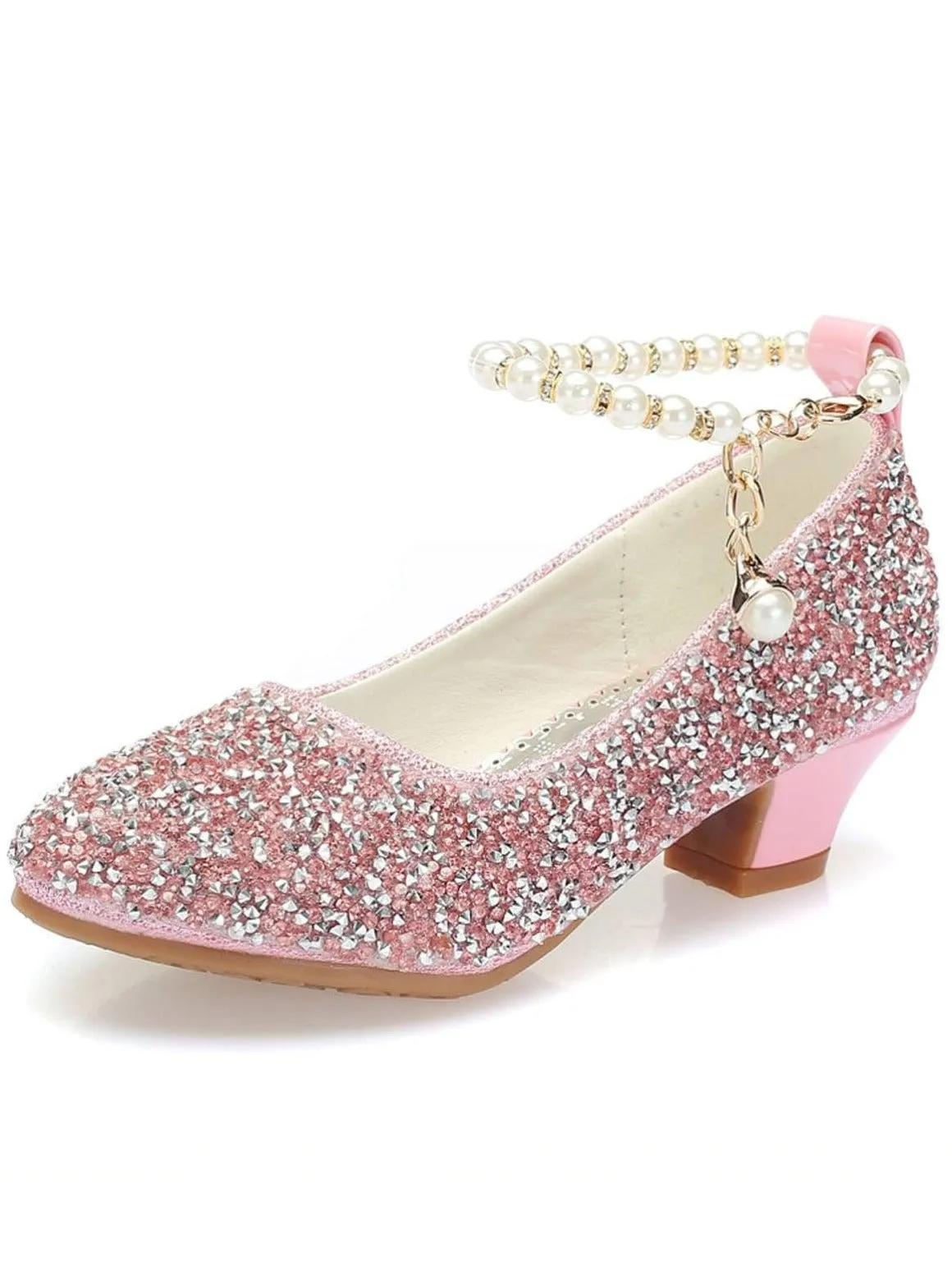 Girls Glittering Sequined Flats with  Pearl Embellished Ankle Strap and Pearl Charm By Liv and Mia