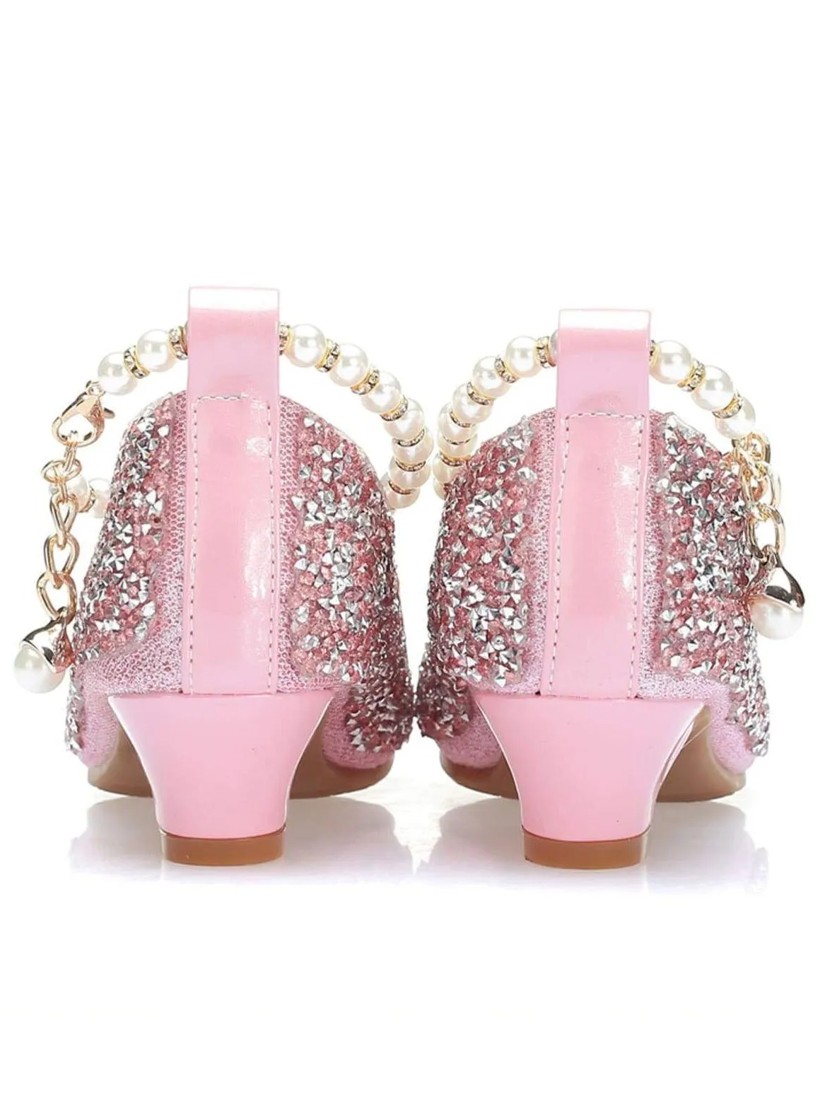 Girls Glittering Sequined Flats with  Pearl Embellished Ankle Strap and Pearl Charm By Liv and Mia