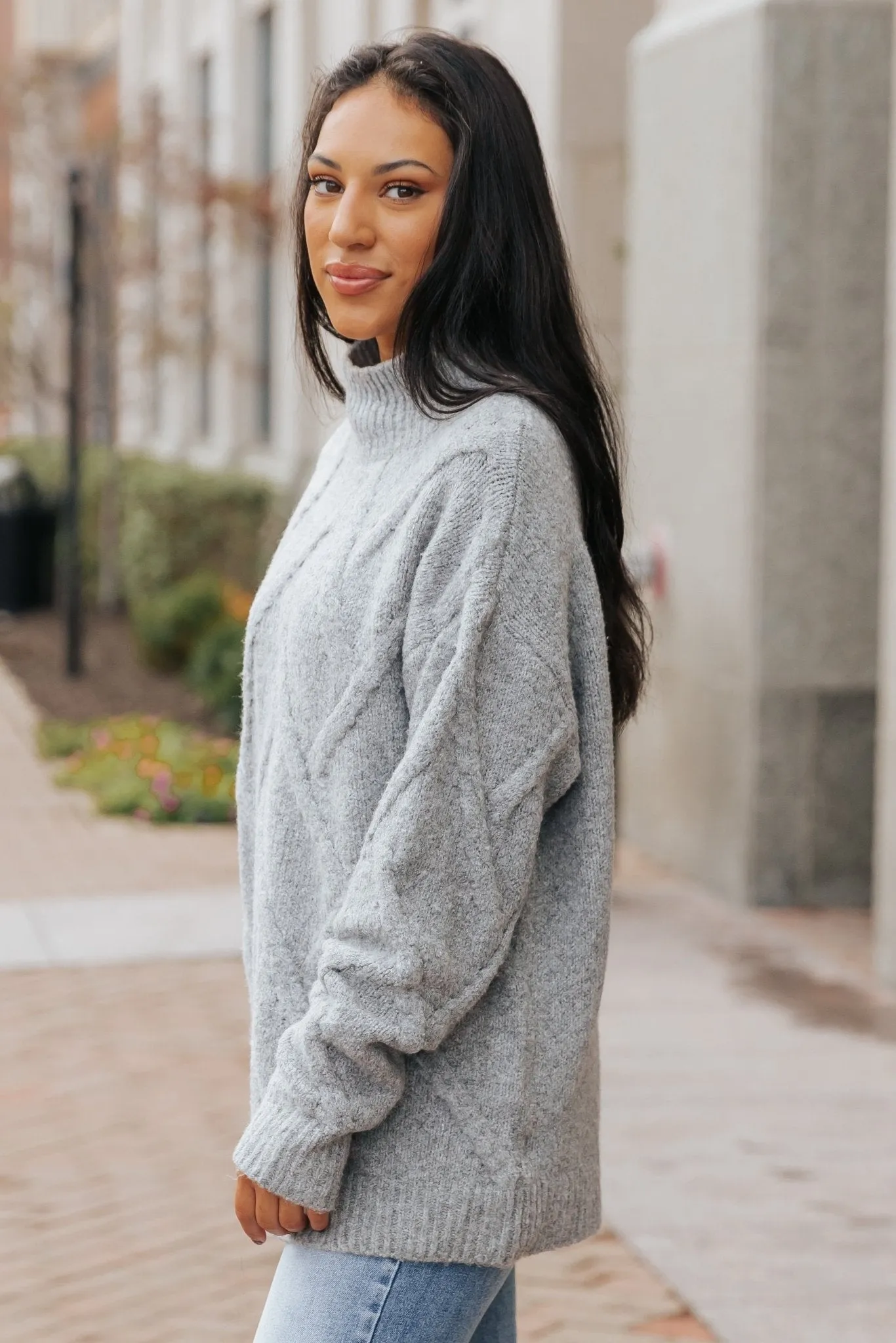 Grey Textured Mock Neck Sweater - FINAL SALE