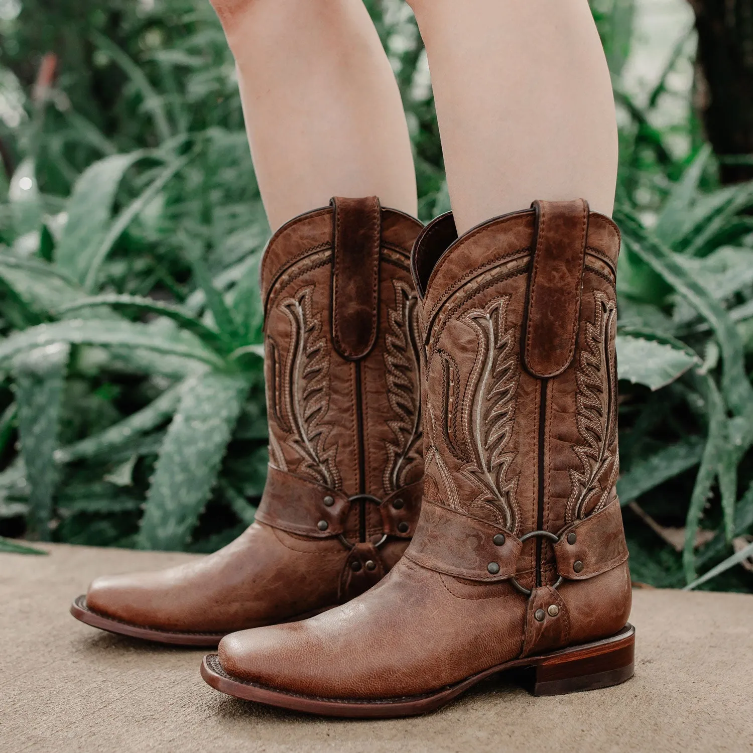 Harness Cowgirl Boots | Tan Leather Cowgirl Boots (M50038)