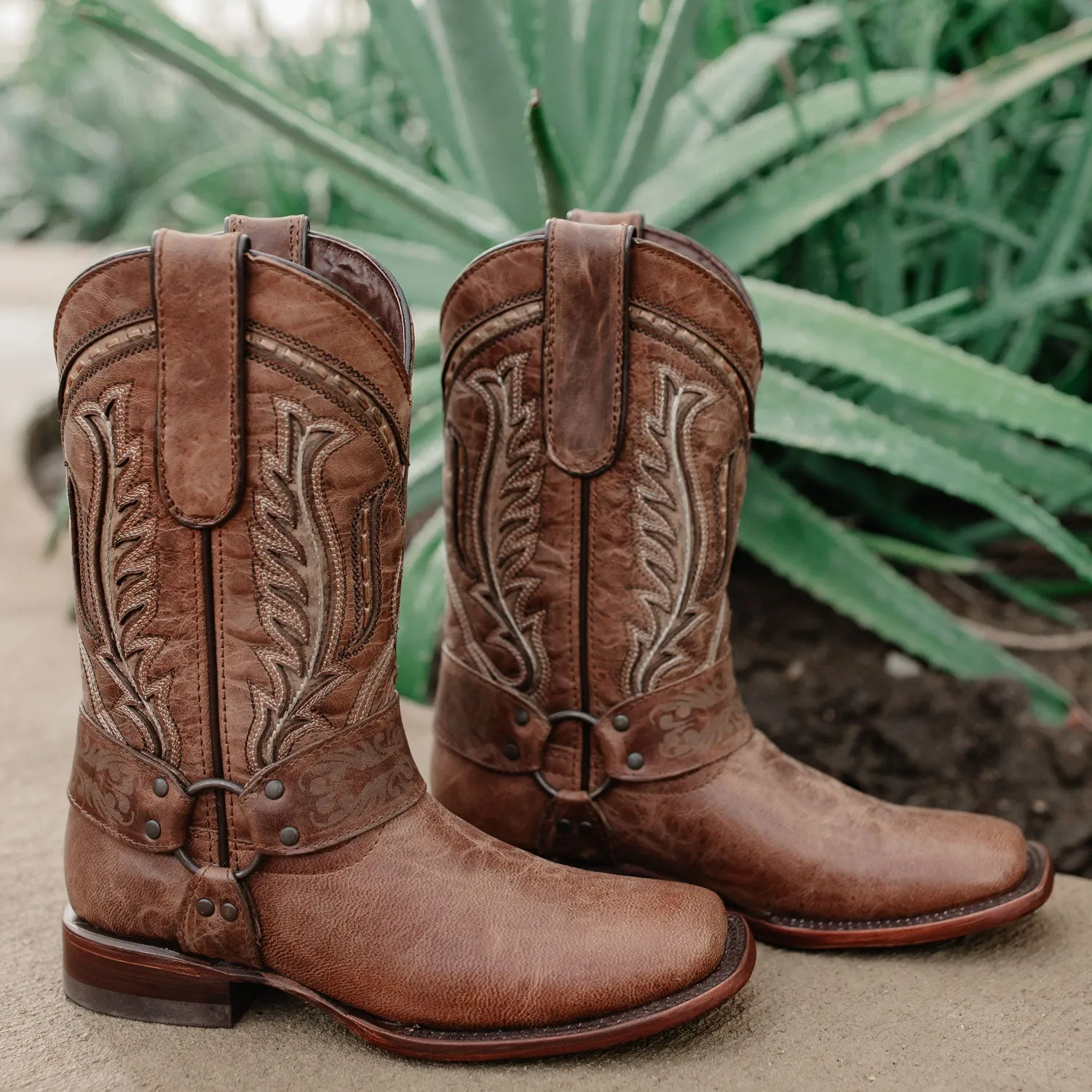 Harness Cowgirl Boots | Tan Leather Cowgirl Boots (M50038)