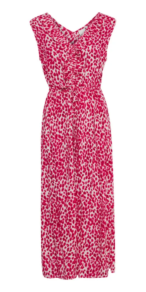 Ichi Lightweight Crinkled Dress, pink dot