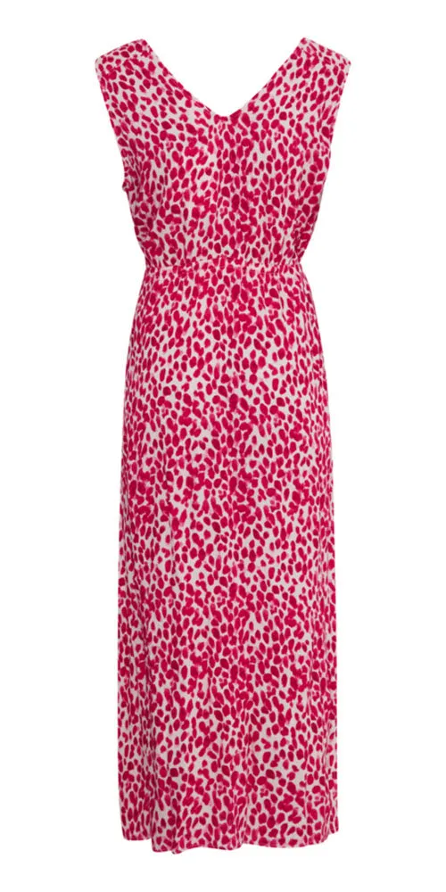 Ichi Lightweight Crinkled Dress, pink dot