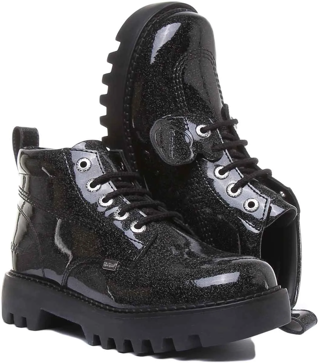 Kickers Kizziie Hi Platform In Black Glitter Patent in UK Size 3 - 8