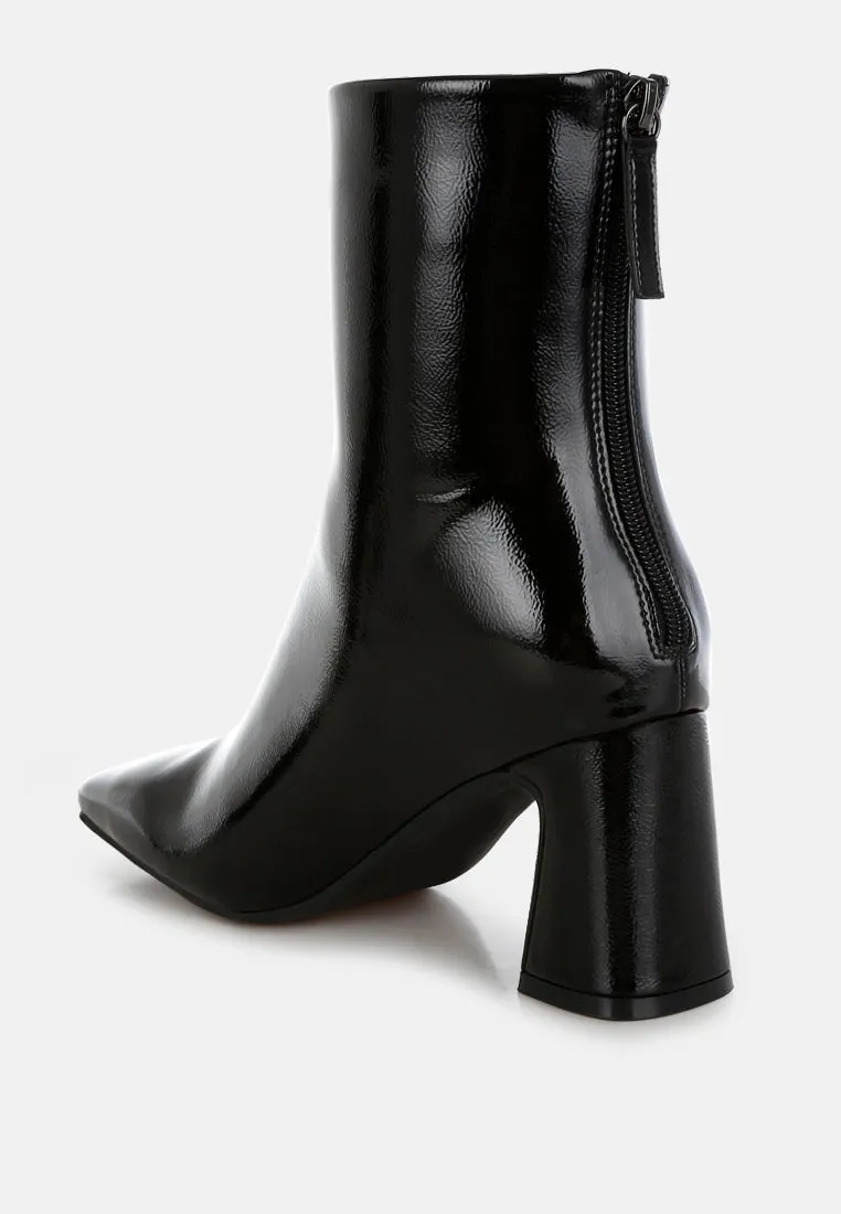 Kostaka Patent Square Toe Ankle Boots