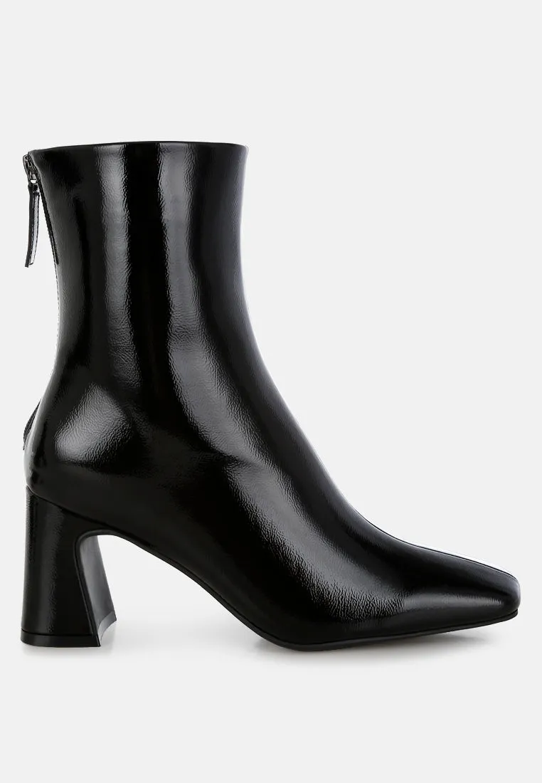 Kostaka Patent Square Toe Ankle Boots