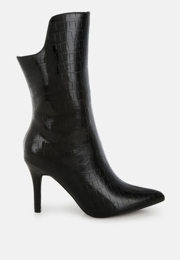 Kultrus Croco Stiletto Heel Mid-Calf Boots