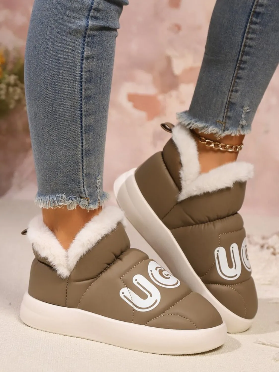 Letter Thermal Platform Slip-On Boots