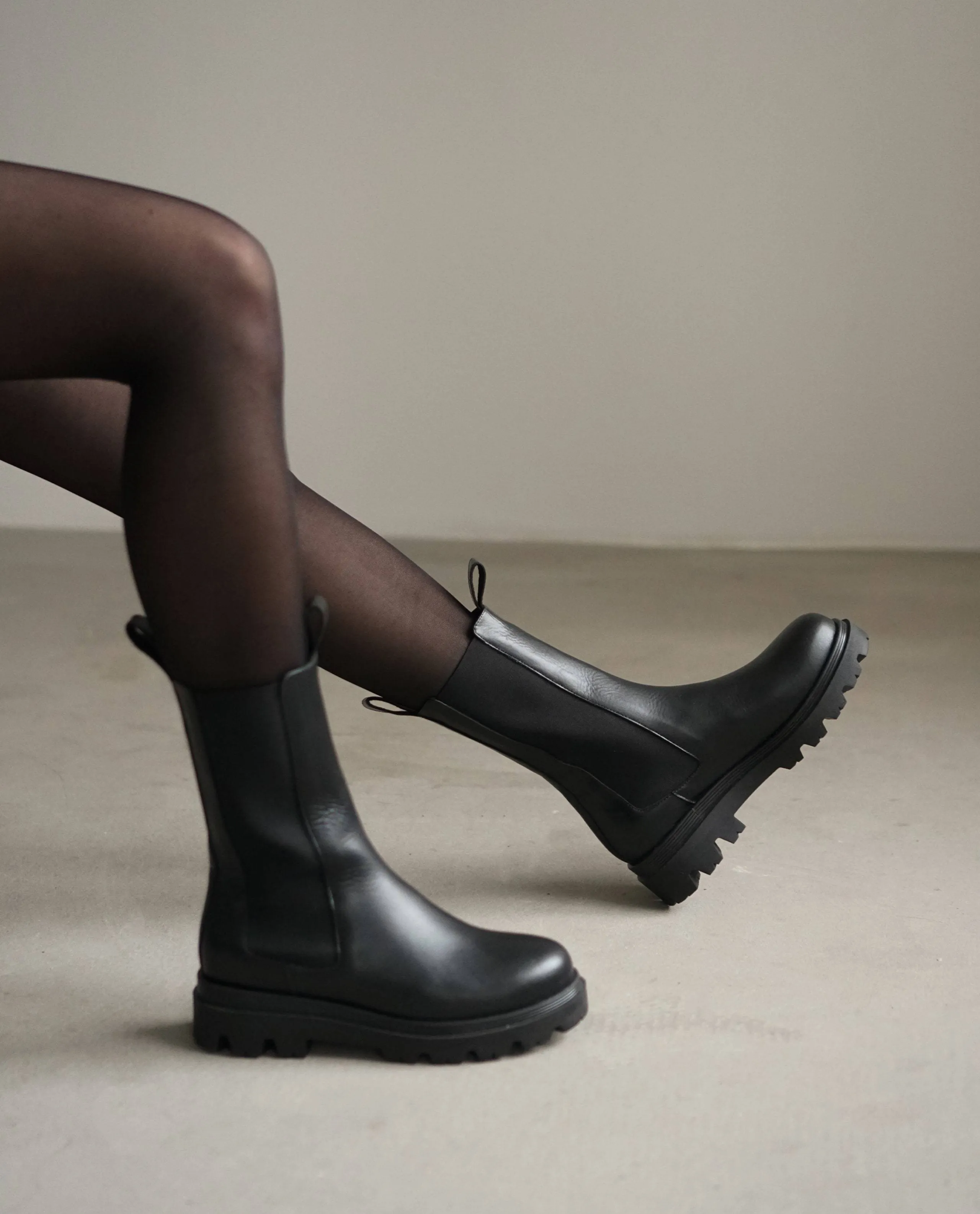 Lia Black Leather Chelsea Boots