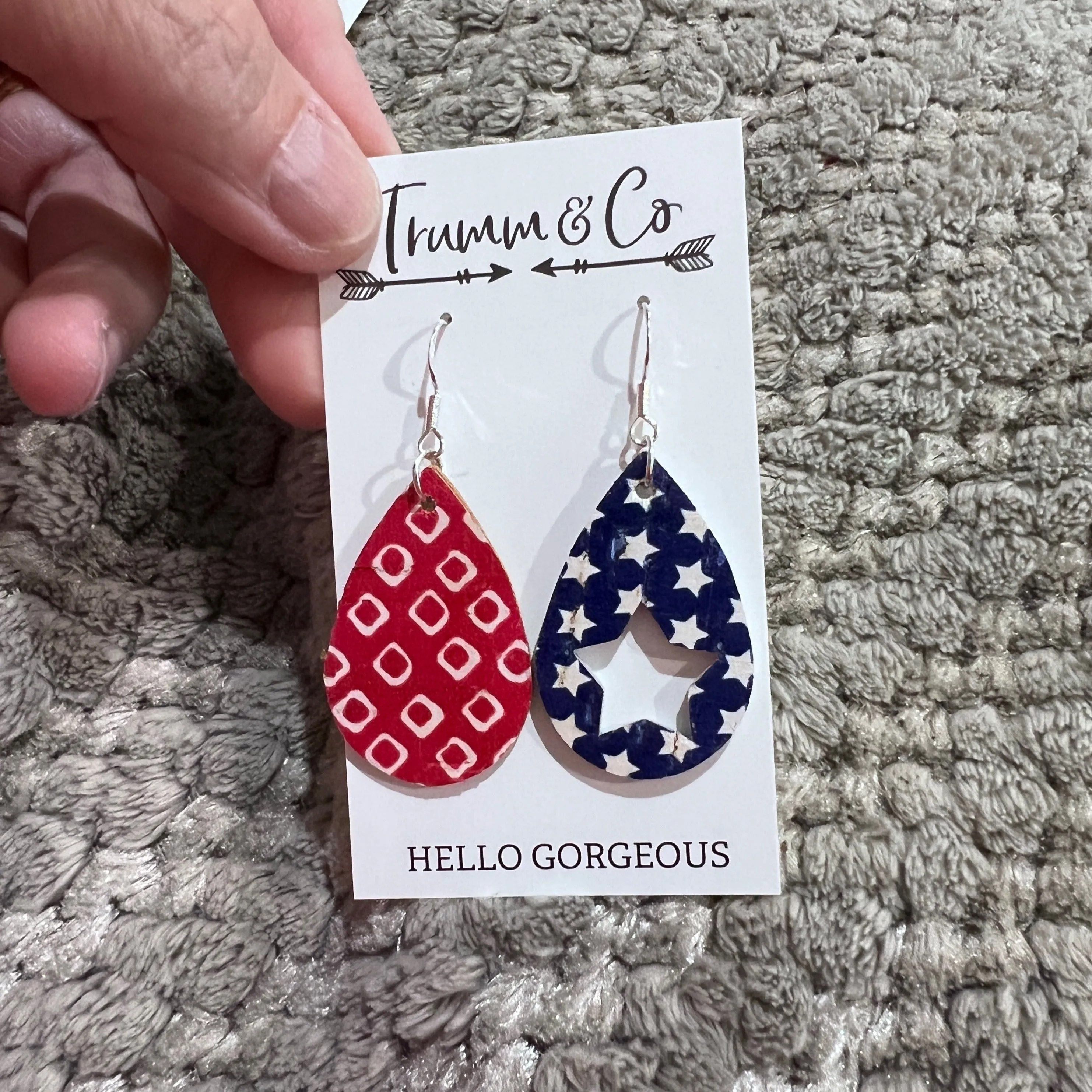 Lightweight|Cork|Leather|Earrings|Red, white, and blue