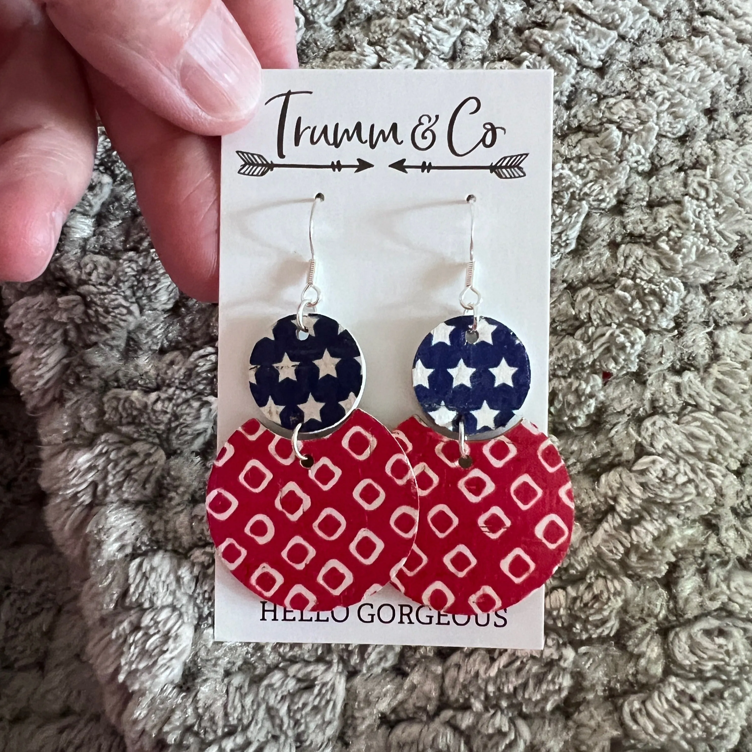 Lightweight|Cork|Leather|Earrings|Red, white, and blue