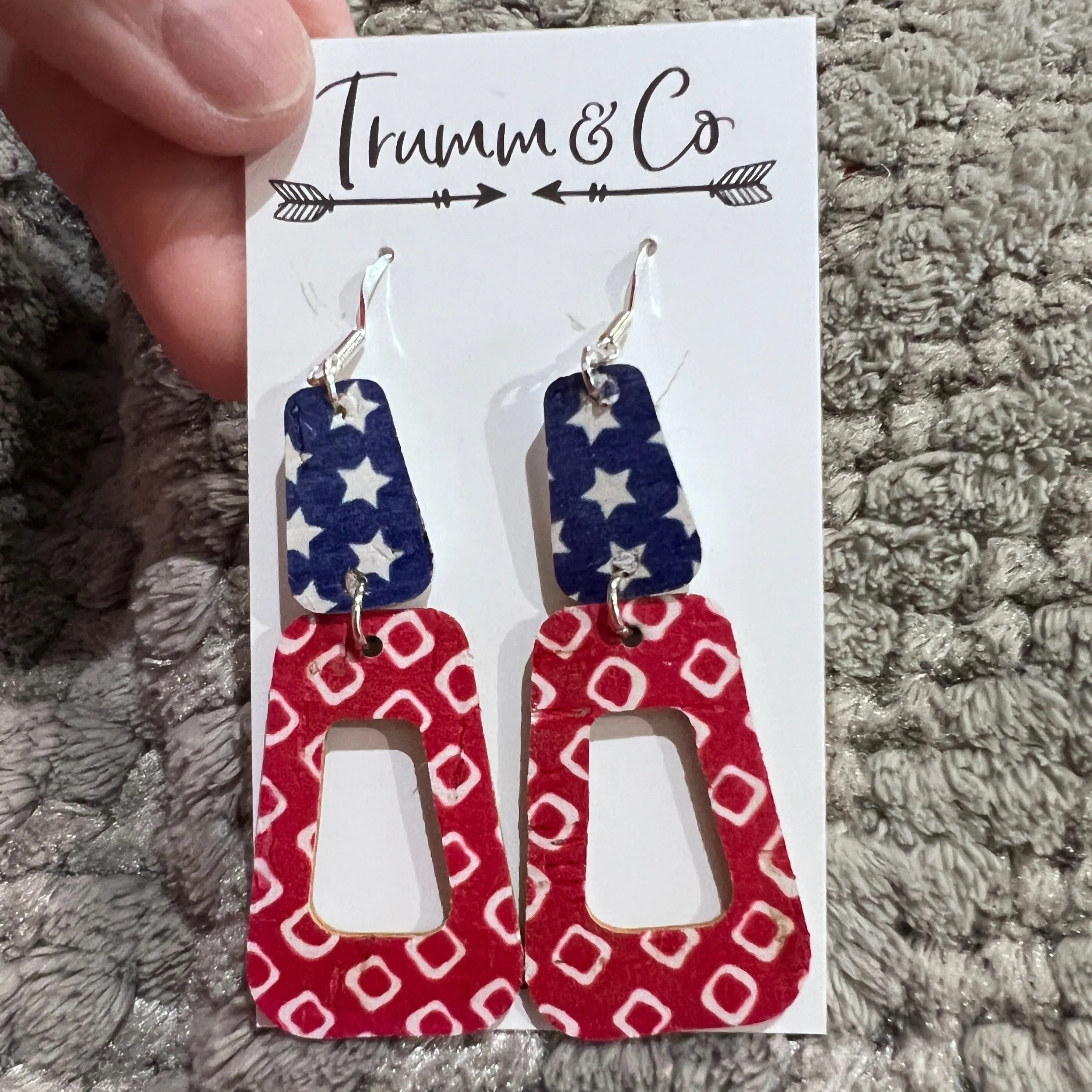 Lightweight|Cork|Leather|Earrings|Red, white, and blue