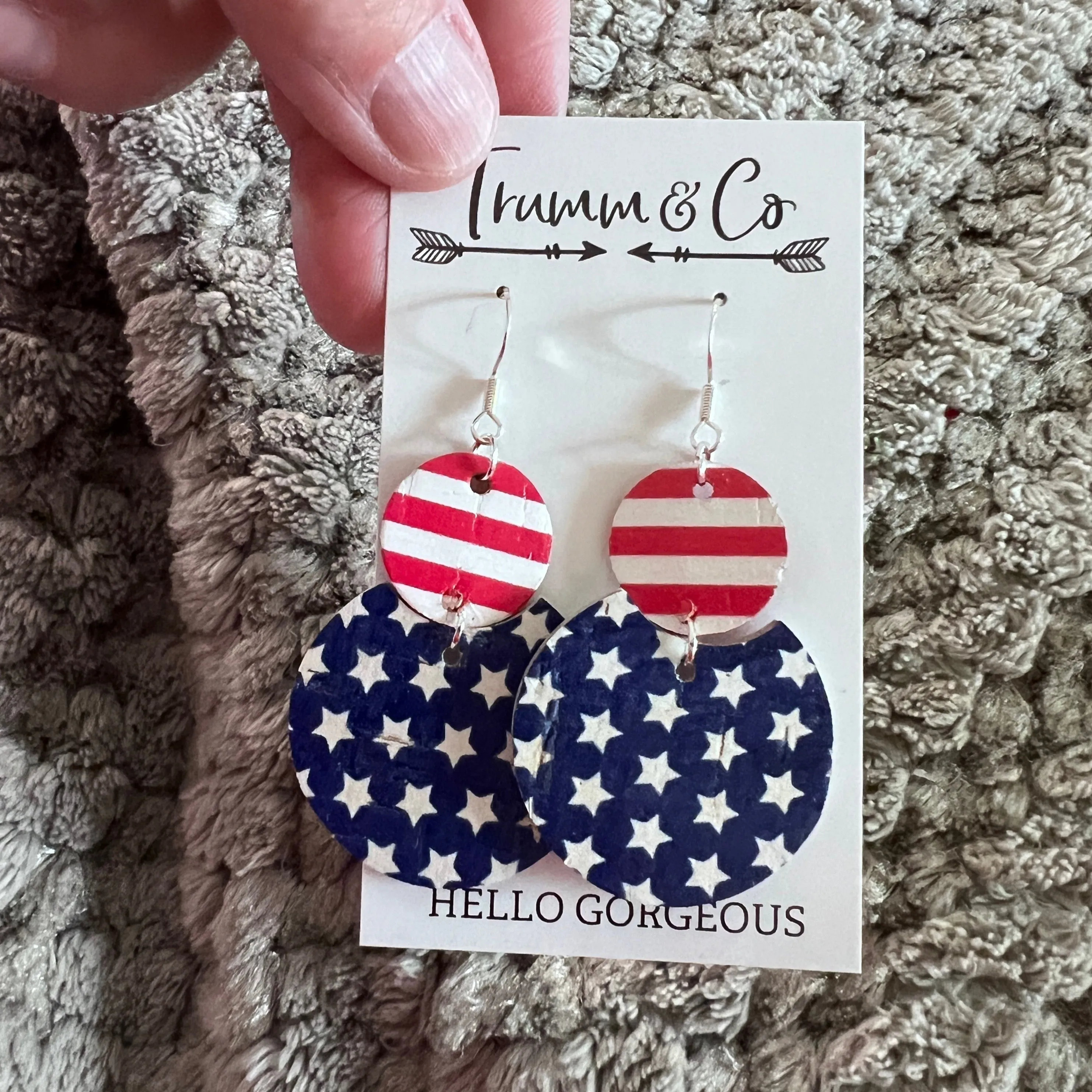 Lightweight|Cork|Leather|Earrings|Red, white, and blue