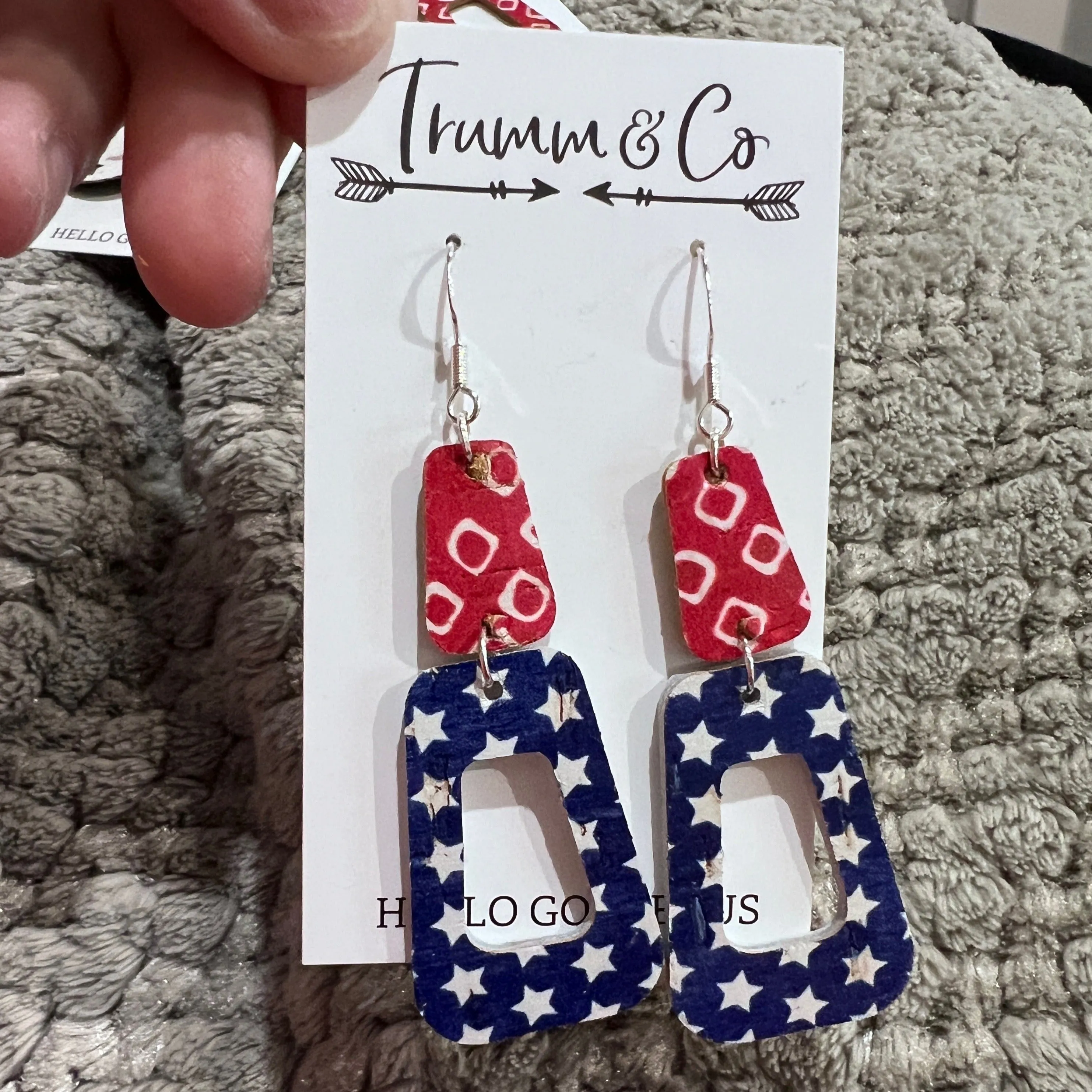 Lightweight|Cork|Leather|Earrings|Red, white, and blue